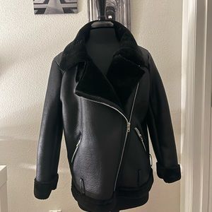 Pocket Zipper Leather Moto Jacket for Women